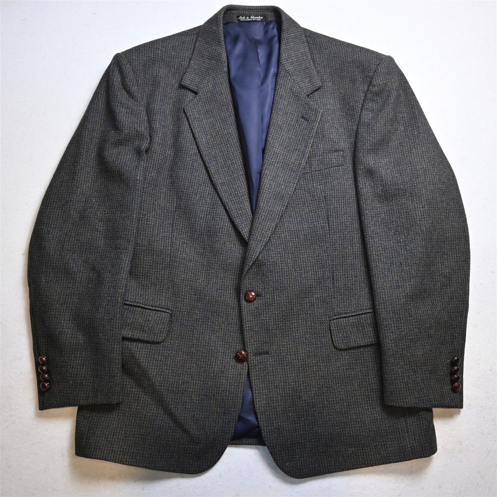Vtg USA Made 42R Green Blue Nailshead 100% Wool Tweed Mens Blazer Sport Coat